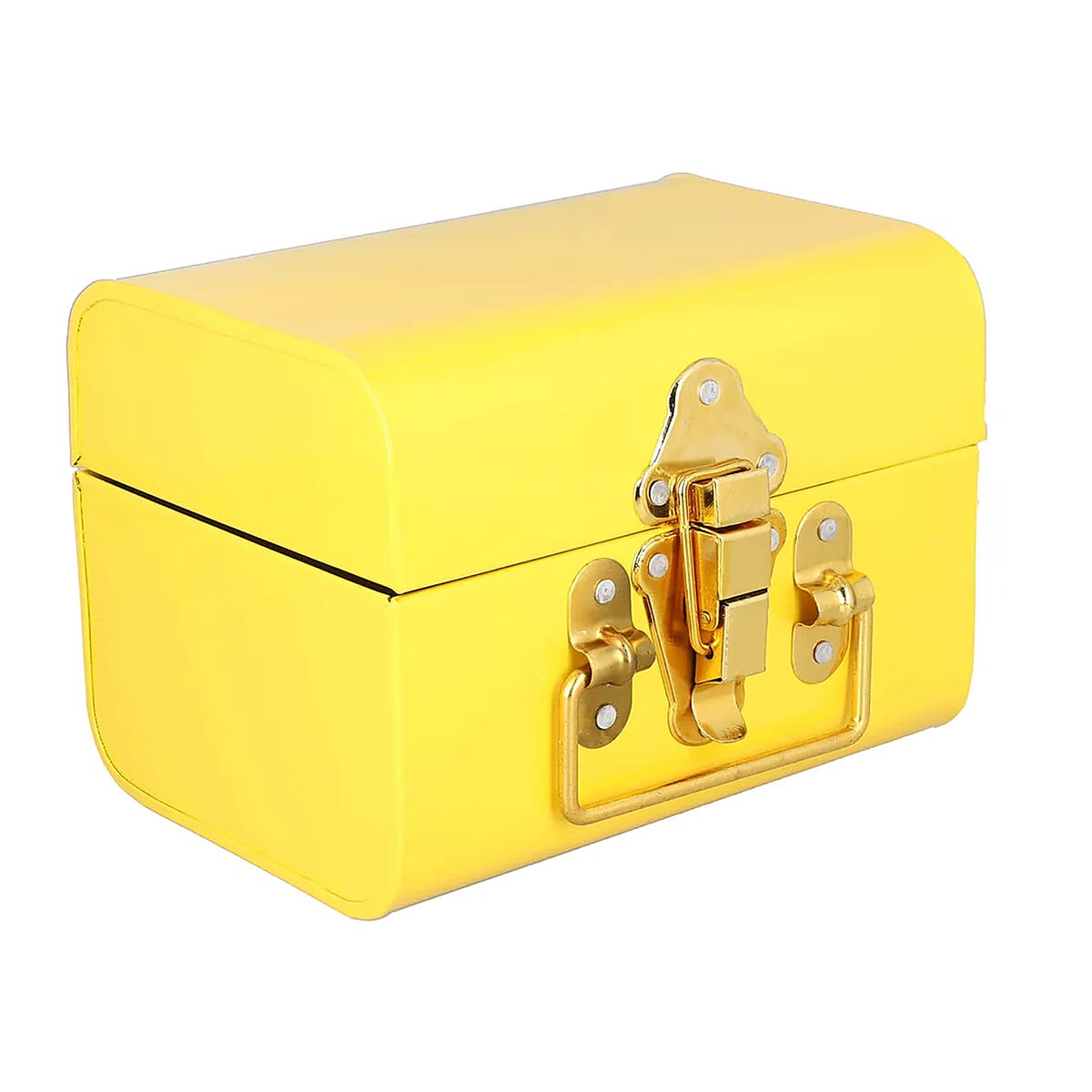 Yellow Vintage Style Plain Colored Metal Storage Trunk with Clasp Lock and Handle Drop image number 4