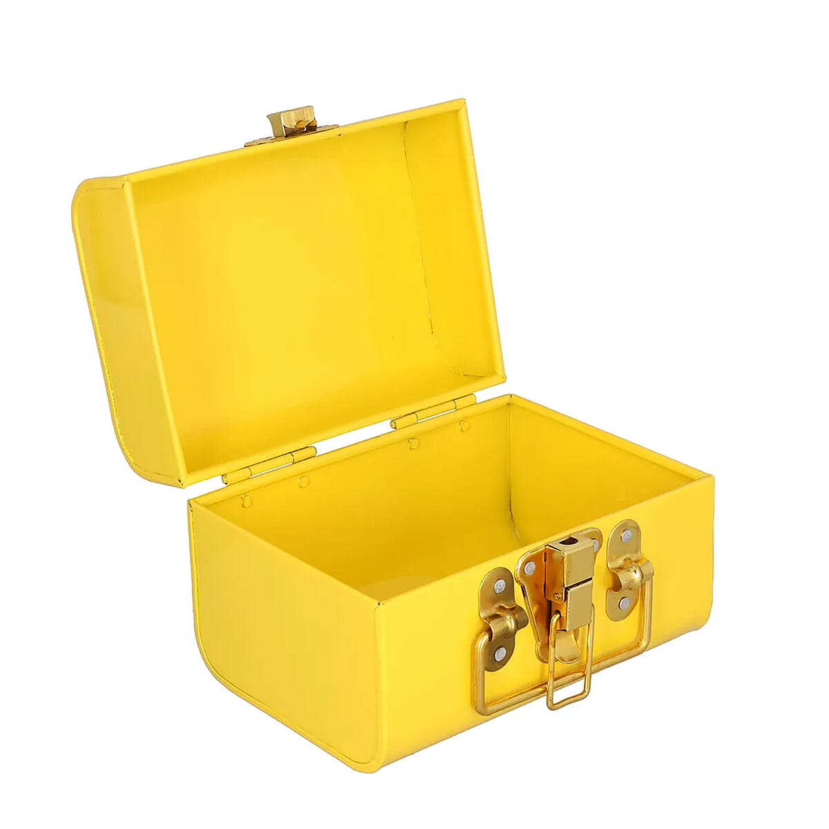 Yellow Vintage Style Plain Colored Metal Storage Trunk with Clasp Lock and Handle Drop image number 6