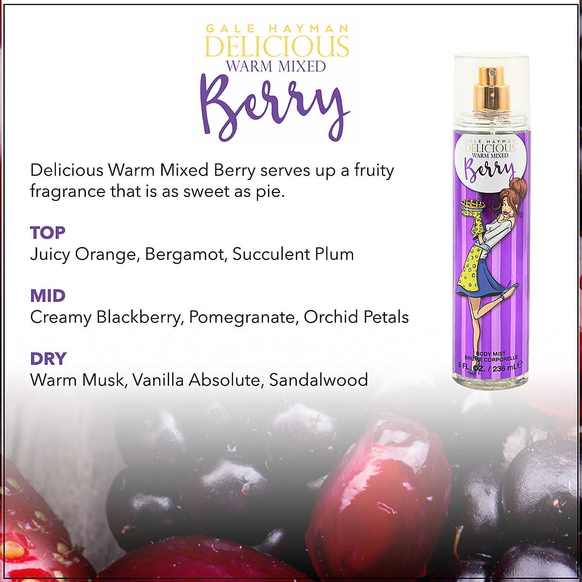 Gale Hayman Delicious MIXED BERRY Body Spray 8 oz image number 2