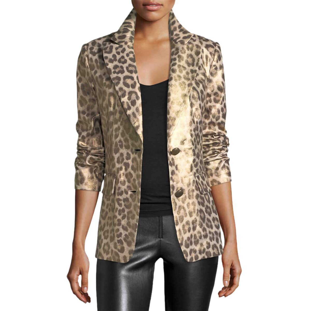 BEREK Tan Metallic Coated Animal Print Blazer with Notch Collar – Size L image number 0