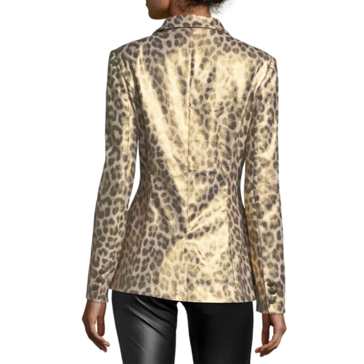 BEREK Tan Metallic Coated Animal Print Blazer Jacket For Women with Notch Collar – M image number 1