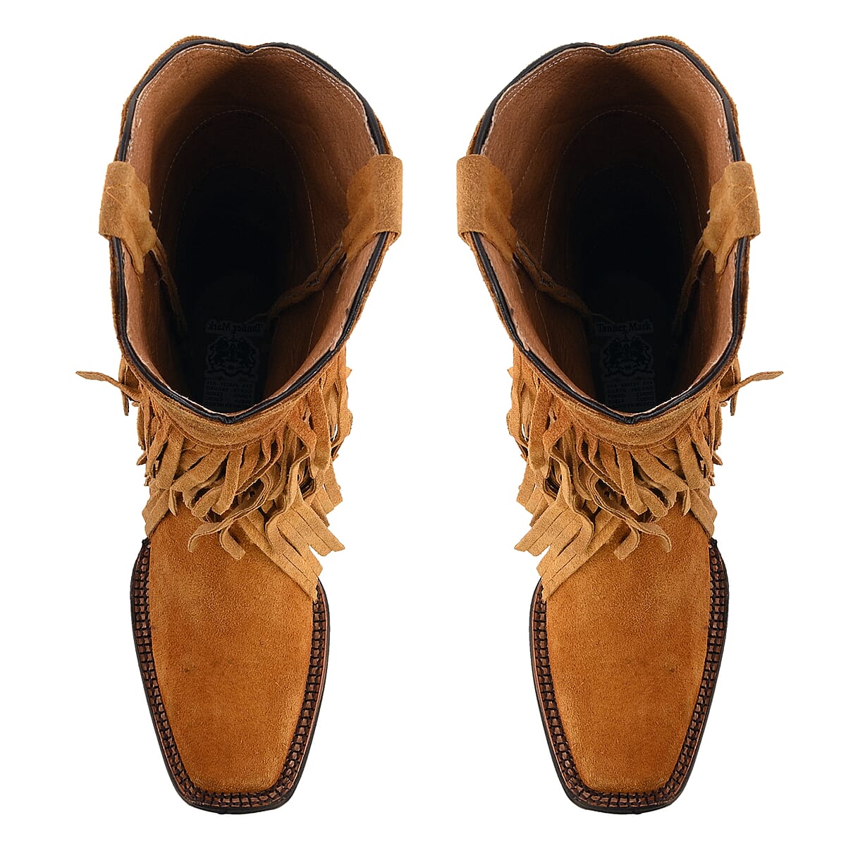TANNER MARK 100% Genuine Suede Leather Western Style Square Toe Boot with Fringe - Buttercup - Size 8 image number 3