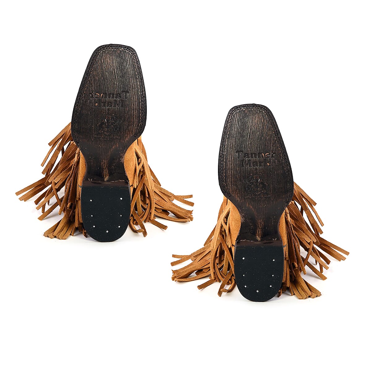 TANNER MARK 100% Genuine Suede Leather Western Style Square Toe Boot with Fringe - Buttercup - Size 8 image number 4