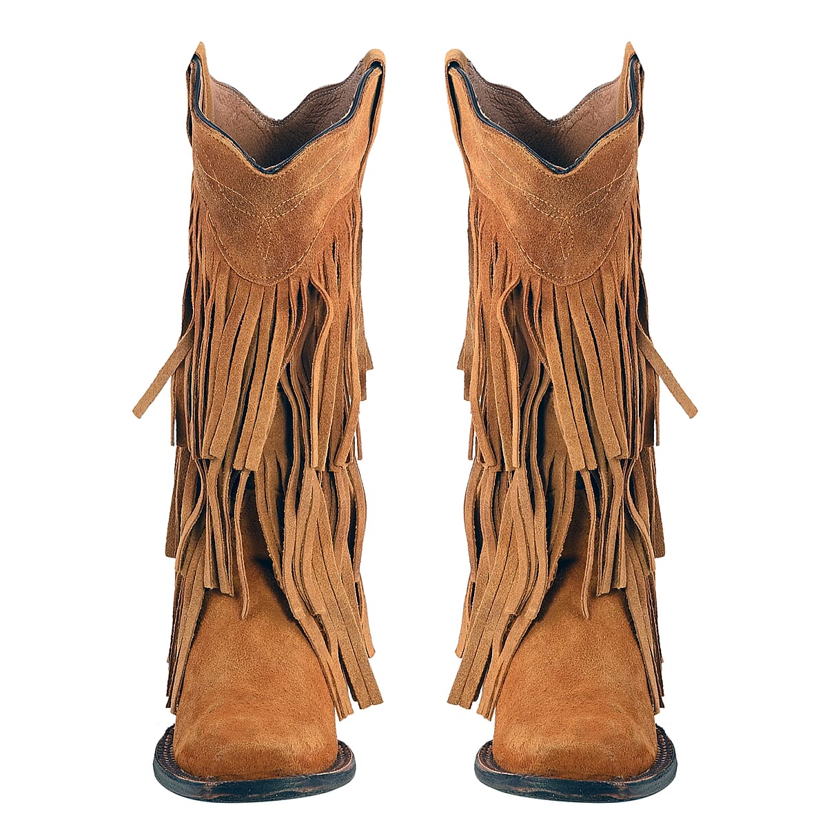 TANNER MARK 100% Genuine Suede Leather Western Style Square Toe Boot with Fringe - Buttercup - Size 9 image number 2