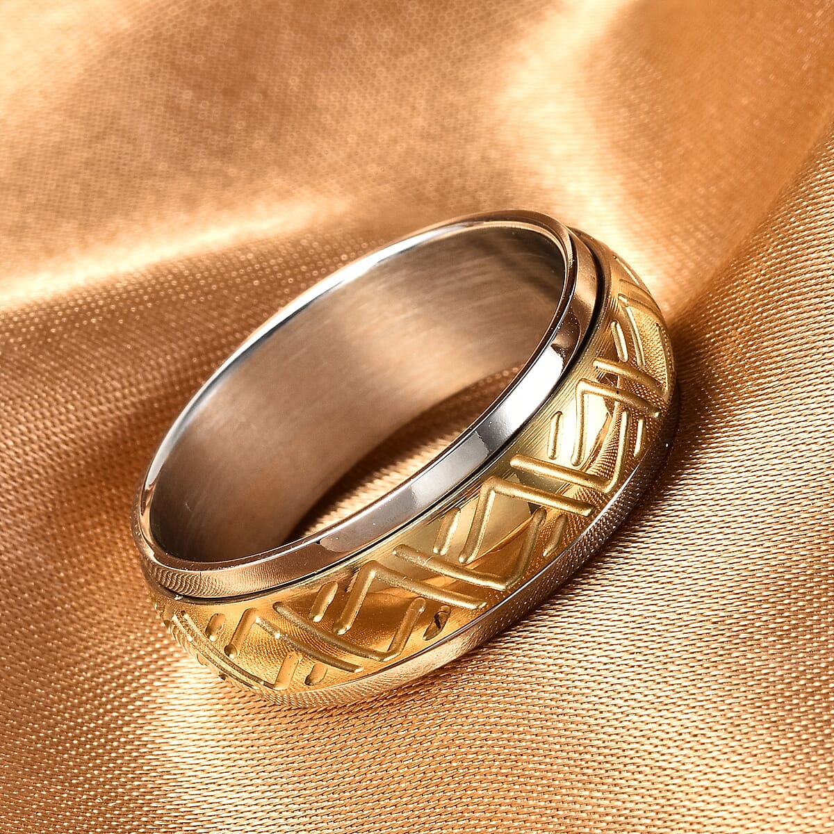 ION Plated YG & Stainless Steel Spinner Band Ring (Size 10.0) image number 1