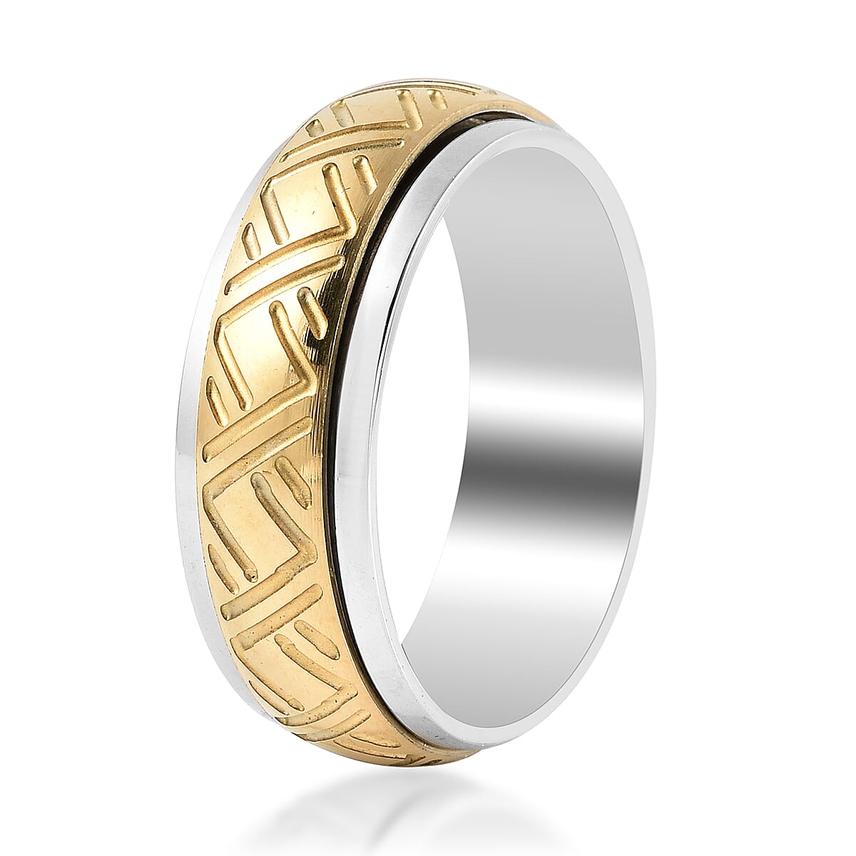 ION Plated YG & Stainless Steel Spinner Band Ring (Size 10.0) image number 3
