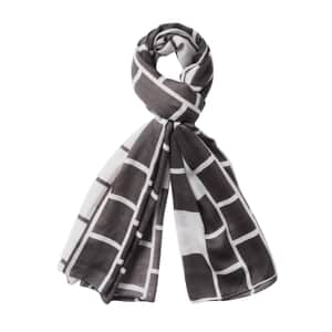 Transparent Black and White Bricks Pattern Cotton & Linen Scarf