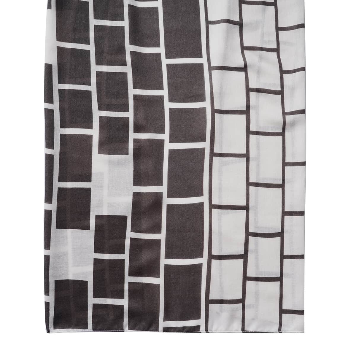 Transparent Black and White Bricks Pattern Cotton & Linen Scarf image number 3