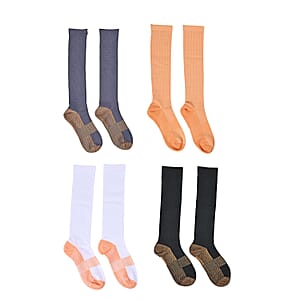Set of 4 Pairs Copper Infused Compression Knee Length Socks - Classic Multi Color (L/XL)