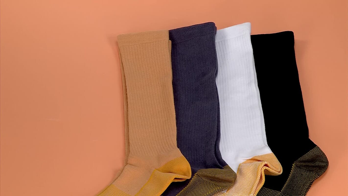 Set of 4 Pairs Black 5% Copper Nylon and 95% Spandex Copper Fit Socks (S/M)