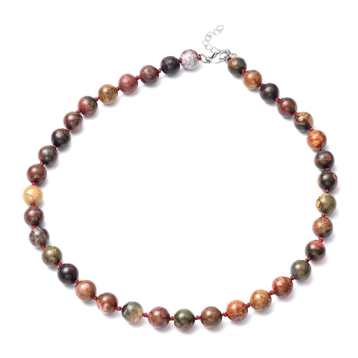 Picasso Jasper 288.50 ctw 10-12mm Beaded Necklace in Stainless Steel 18-20 Inches image number 0