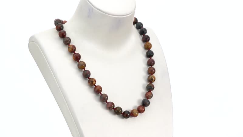 288.50 ctw Picasso Jasper 10-12mm Beads Necklace 18-20 Inches in Stainless Steel