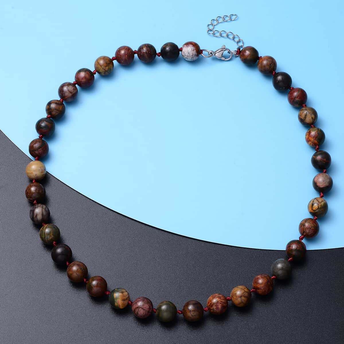 Picasso Jasper 288.50 ctw 10-12mm Beaded Necklace in Stainless Steel 18-20 Inches image number 1