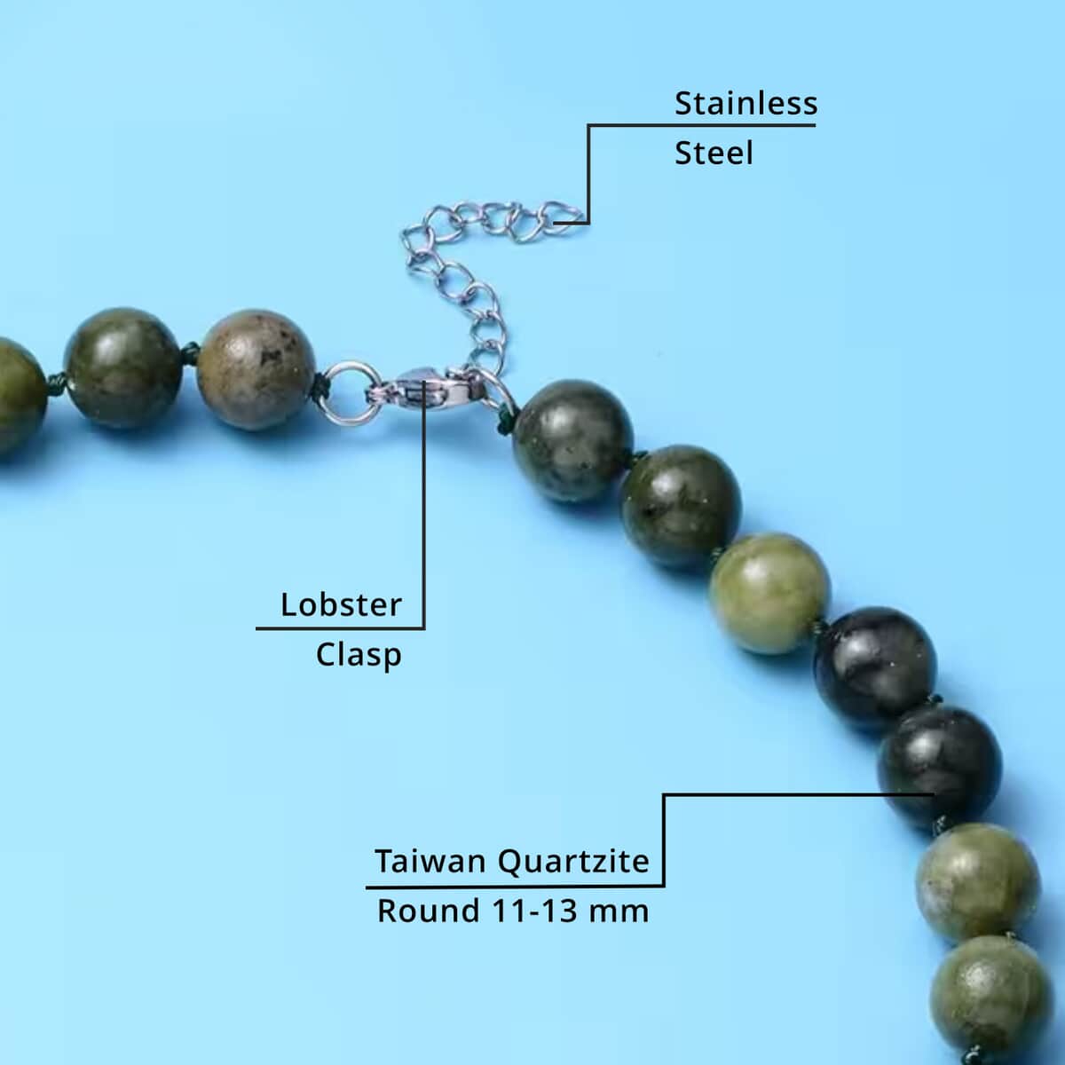 Taiwan Quartzite 456.50 ctw Beaded Necklace in Stainless Steel 20 Inches image number 3