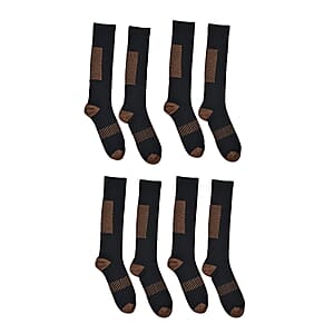 Set of 4 Pairs Knee Length Copper Infused Compression Socks - Black (S/M) 
