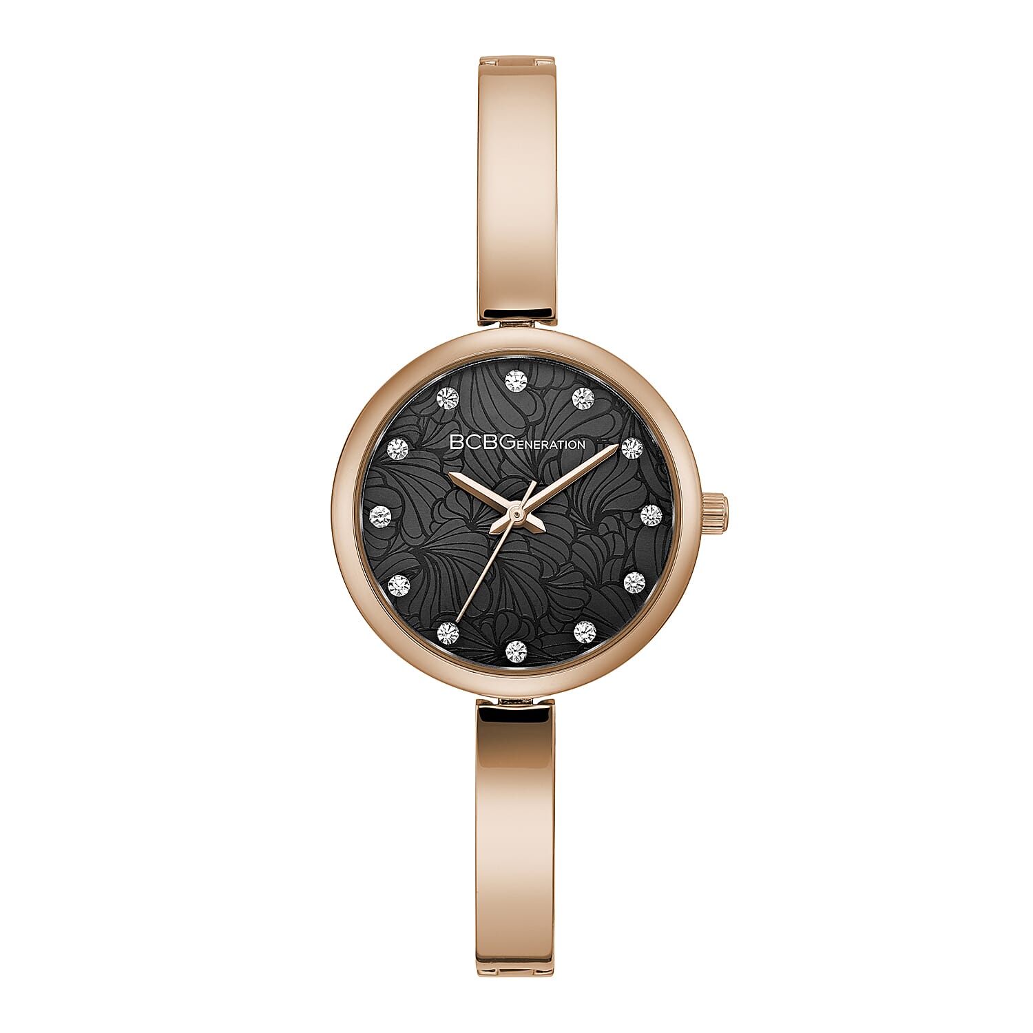 BCBGeneration Austrian Crystal Japanese Movement Adjustable Bangle Watch in Rosetone (30mm)