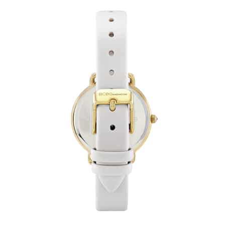 BCBGeneration Austrian Crystal Japanese Movement White Floral Vegan Leather Strap Watch in Goldtone (34mm) image number 2