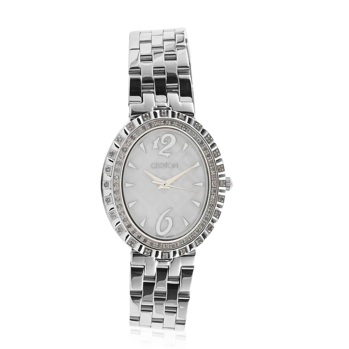 CROTON Diamond Swiss Movement Watch in Stainless Steel with MOP Dial (31mm) 0.50 ctw image number 0