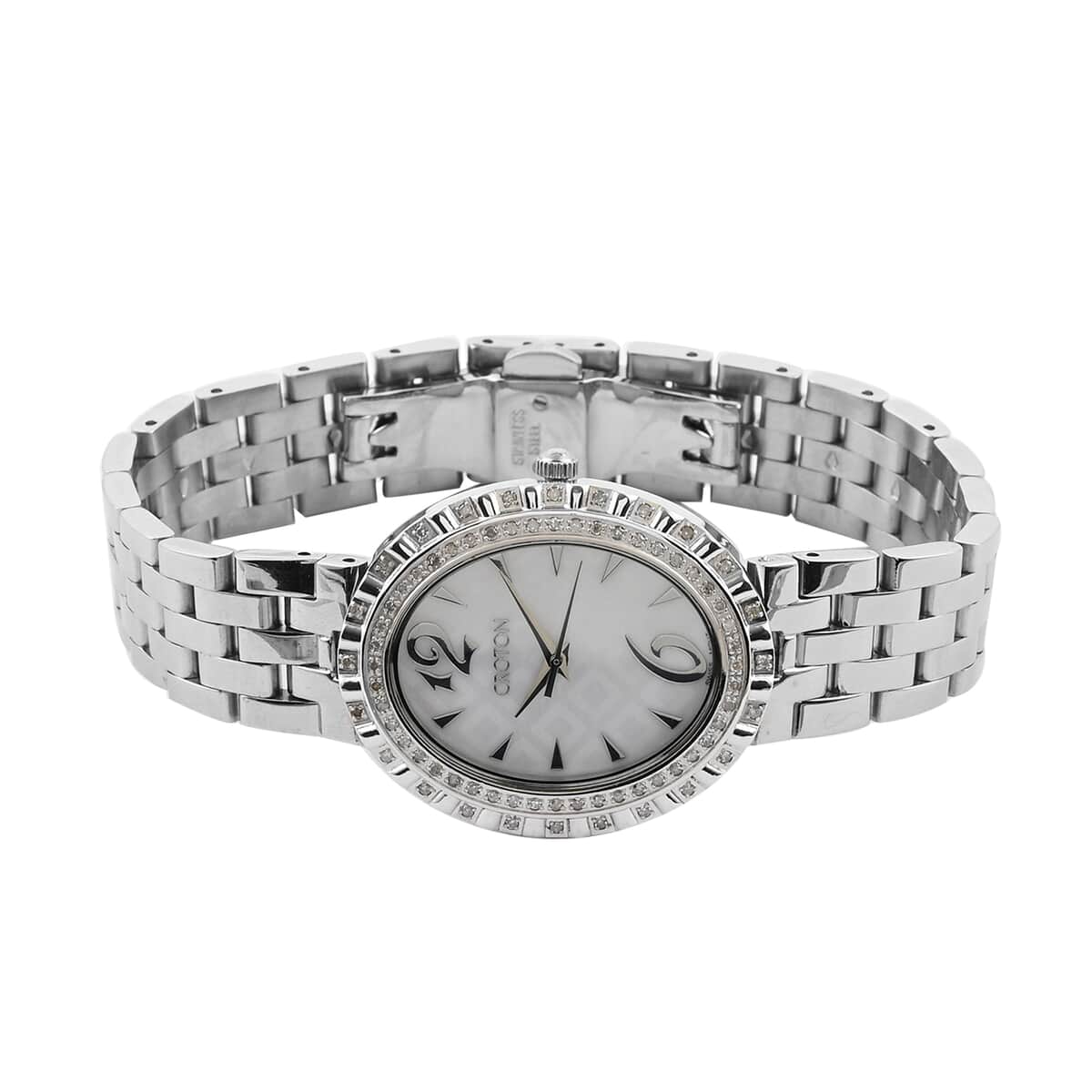 CROTON Diamond Swiss Movement Watch in Stainless Steel with MOP Dial (31mm) 0.50 ctw image number 1