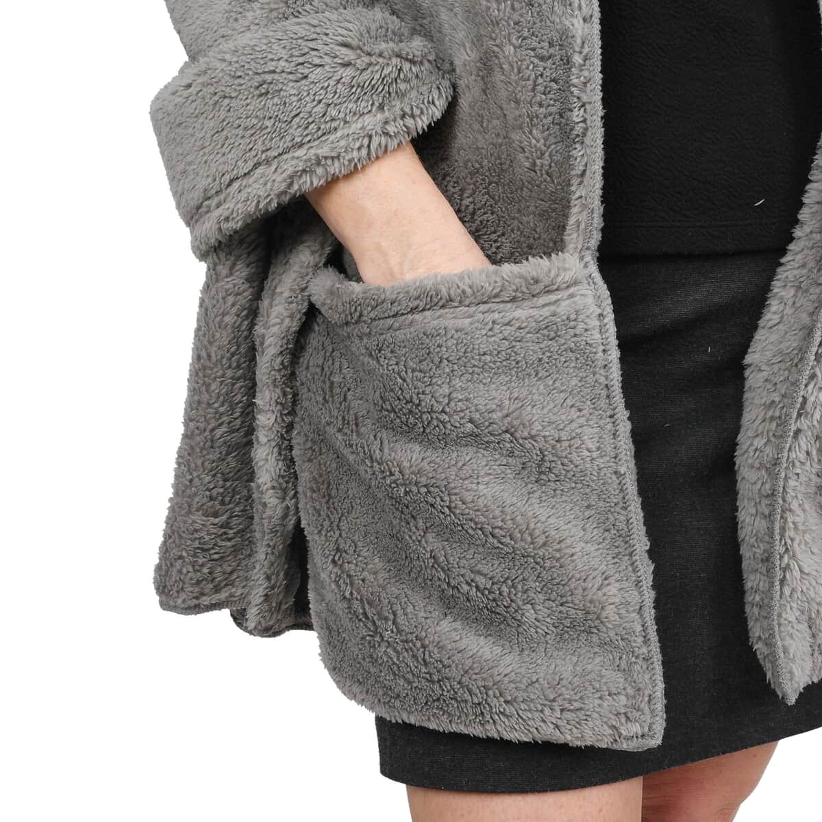Convertible Gray Travel Blanket Wrap with Pockets image number 2
