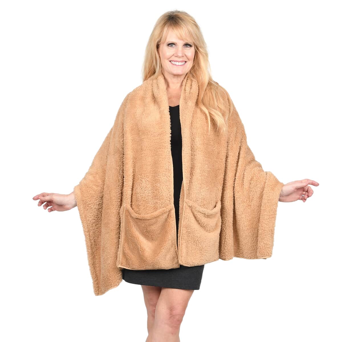 Social Grace Convertible Tan Travel Blanket Wrap with Pockets image number 1