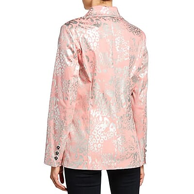 BEREK Pink Metallic Coated Animal Print Blazer Jacket For Women with Notch Collar - PXS