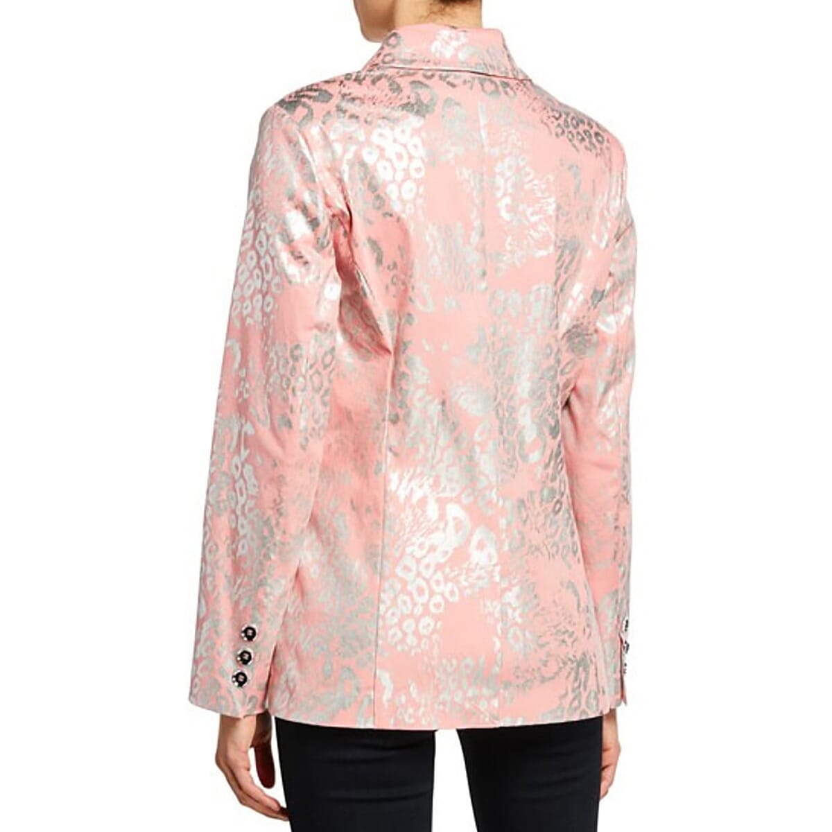 BEREK Pink Metallic Coated Animal Print Blazer Jacket For Women with Notch Collar - PS image number 1