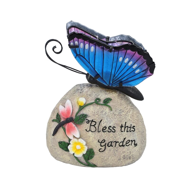 Blue & Purple Butterfly Print Pattern Resin Solar Lamp Pendant in Silvertone