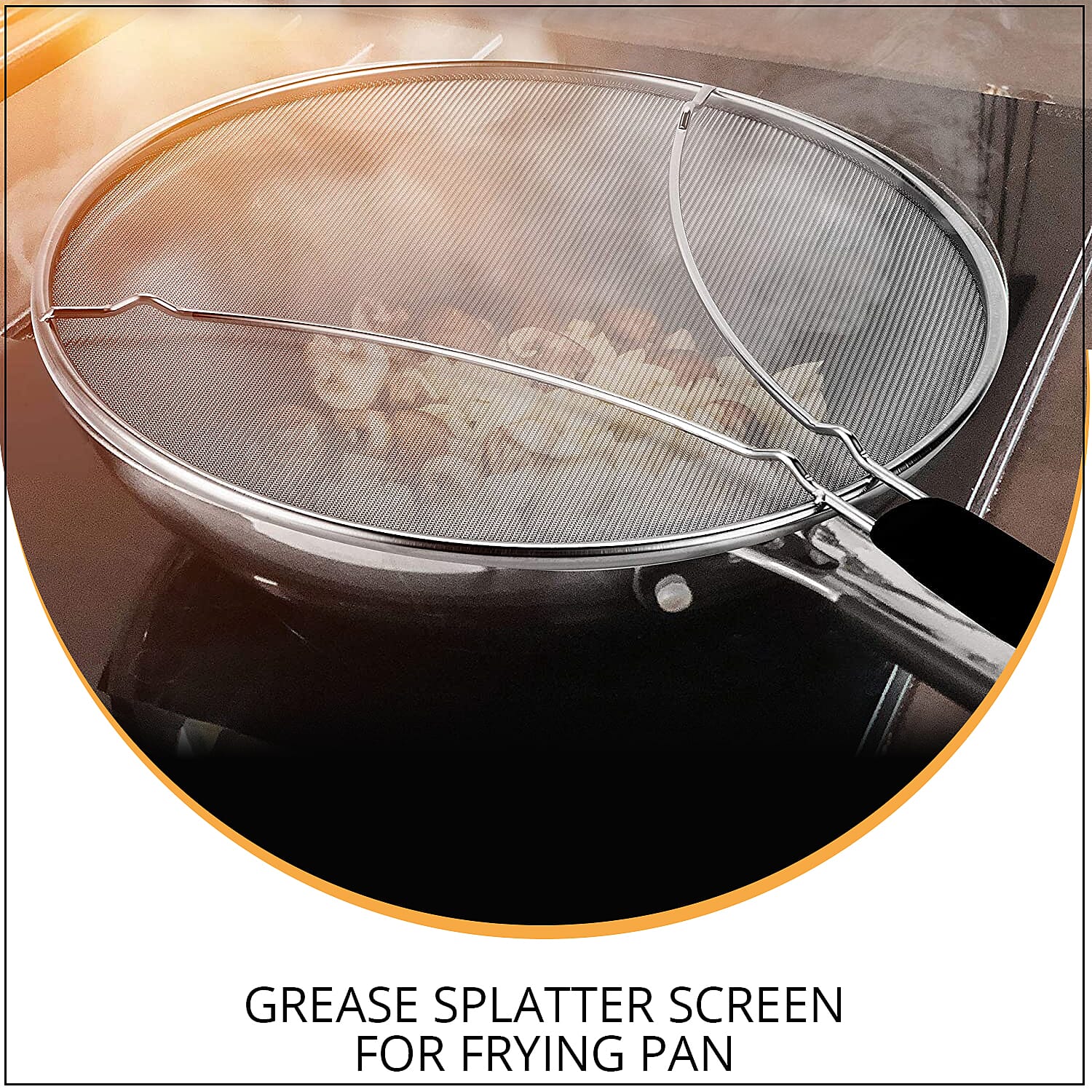 Black & Silver Grease Splatter Screen for Frying Pan in Stainless Steel