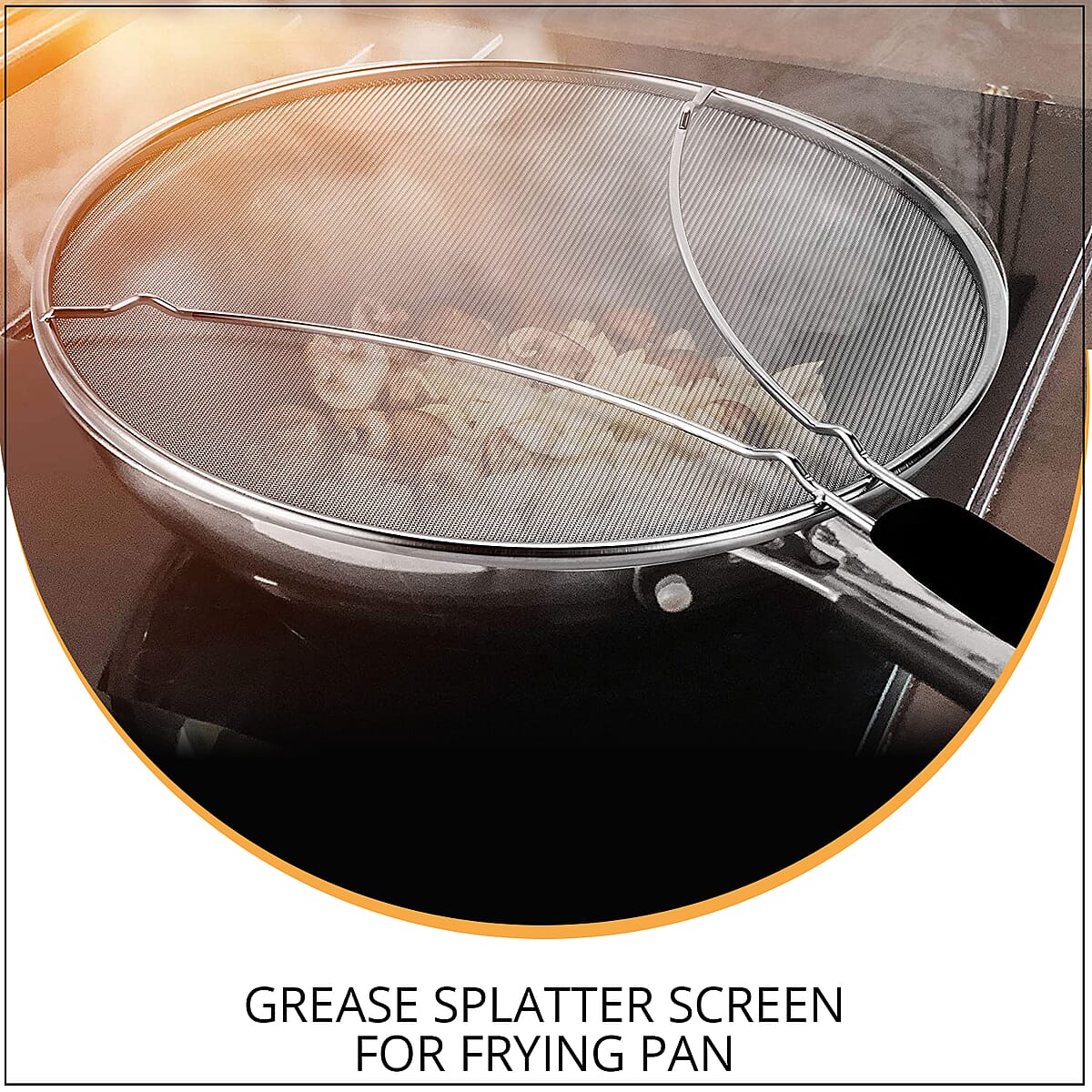 Black & Silver Grease Splatter Screen for Frying Pan in Stainless Steel image number 1