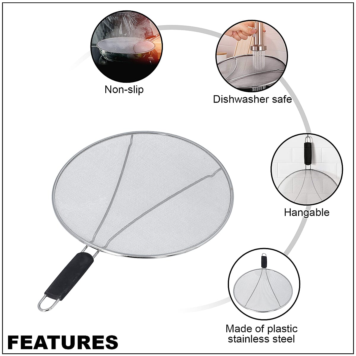 Black & Silver Grease Splatter Screen for Frying Pan in Stainless Steel image number 2
