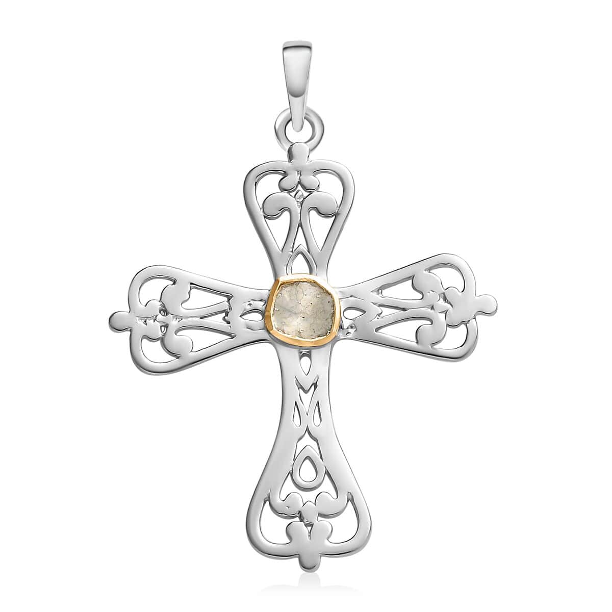Artisan Crafted Polki Diamond Cross Pendant in Sterling Silver 0.15 ctw image number 0