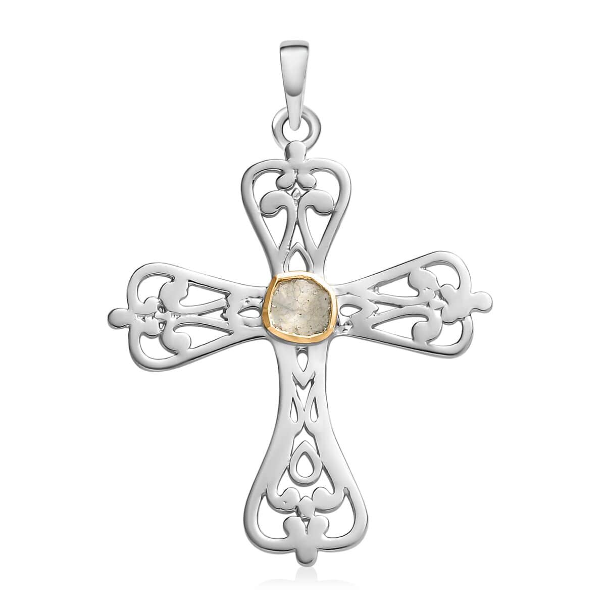 Artisan Crafted Polki Diamond 0.15 ctw Cross Pendant in Sterling Silver image number 0