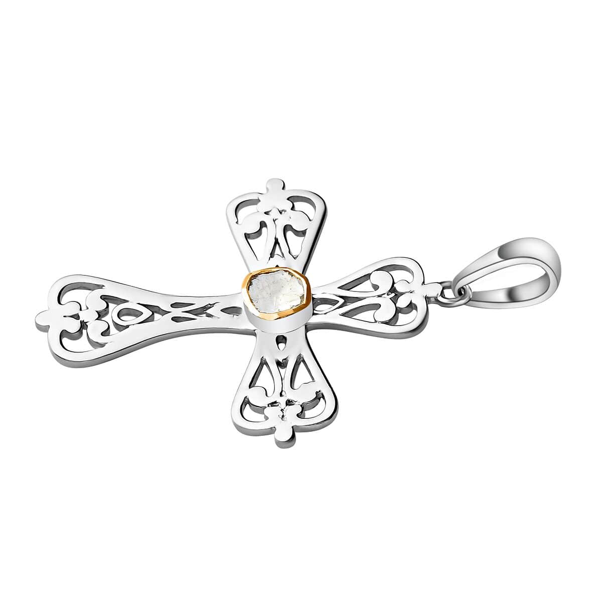 Artisan Crafted Polki Diamond Cross Pendant in Sterling Silver 0.15 ctw image number 3