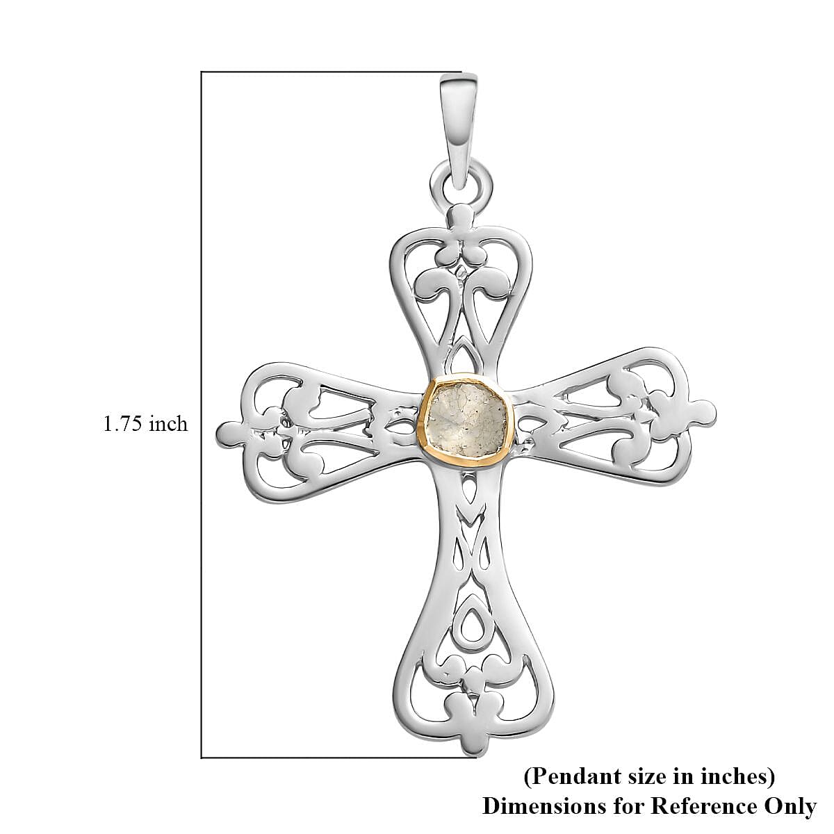 Artisan Crafted Polki Diamond 0.15 ctw Cross Pendant without Chain in Sterling Silver