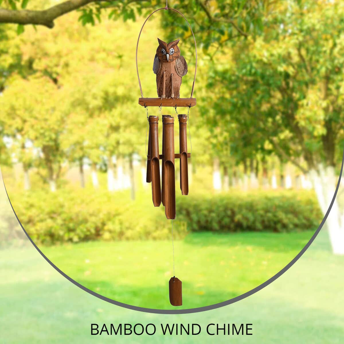 Bamboo Wind Chime With Owl On top image number 1