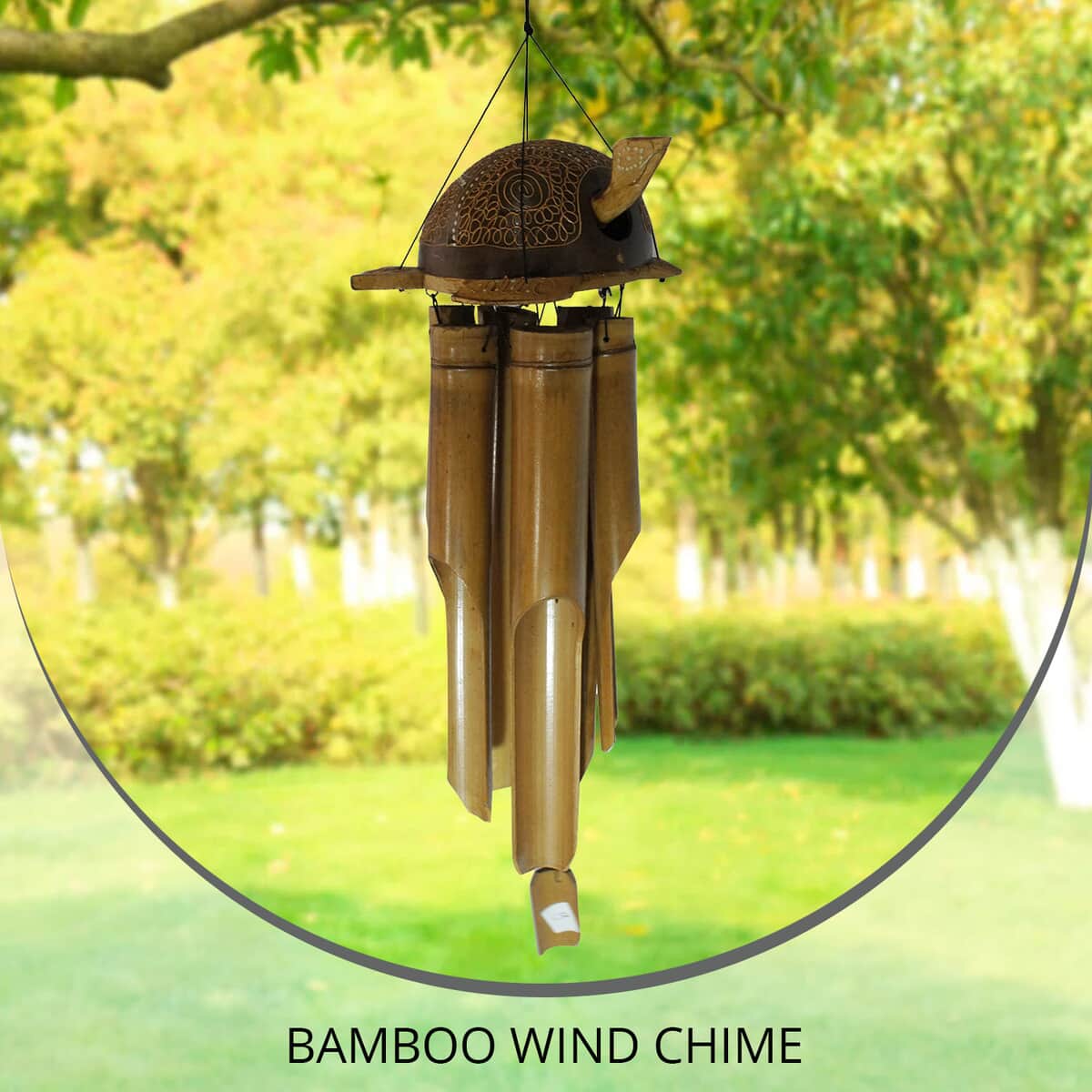Bamboo Wind Chime With Turtle on top with Movable Head image number 1