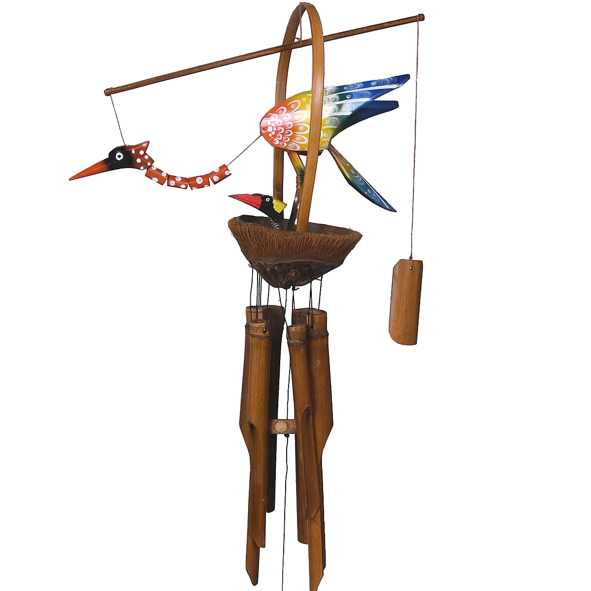 Bamboo Wind Chimes with Stork Feeding on Nest image number 2