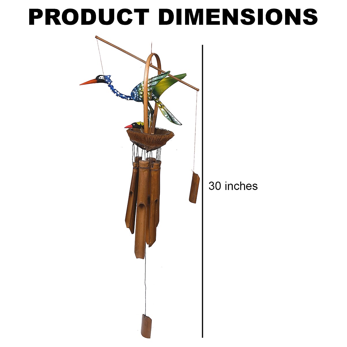 Bamboo Wind Chimes With Stork Feeding on Nest image number 3