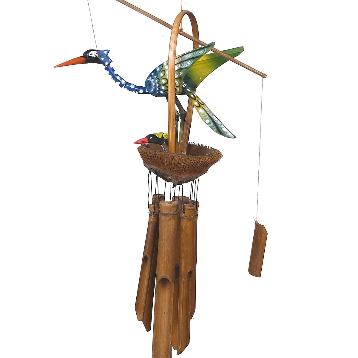 Bamboo Wind Chimes With Stork Feeding on Nest image number 4