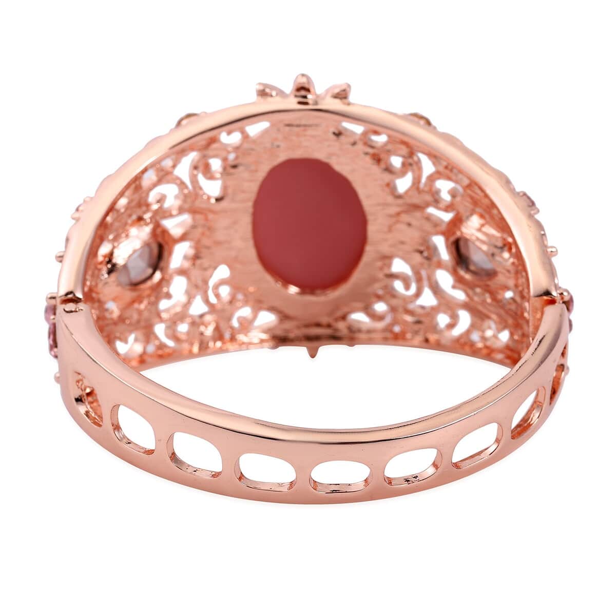 Pink Cameo and Pink Crystal and Glass Bangle Bracelet in Rosetone (6.50 In) image number 4
