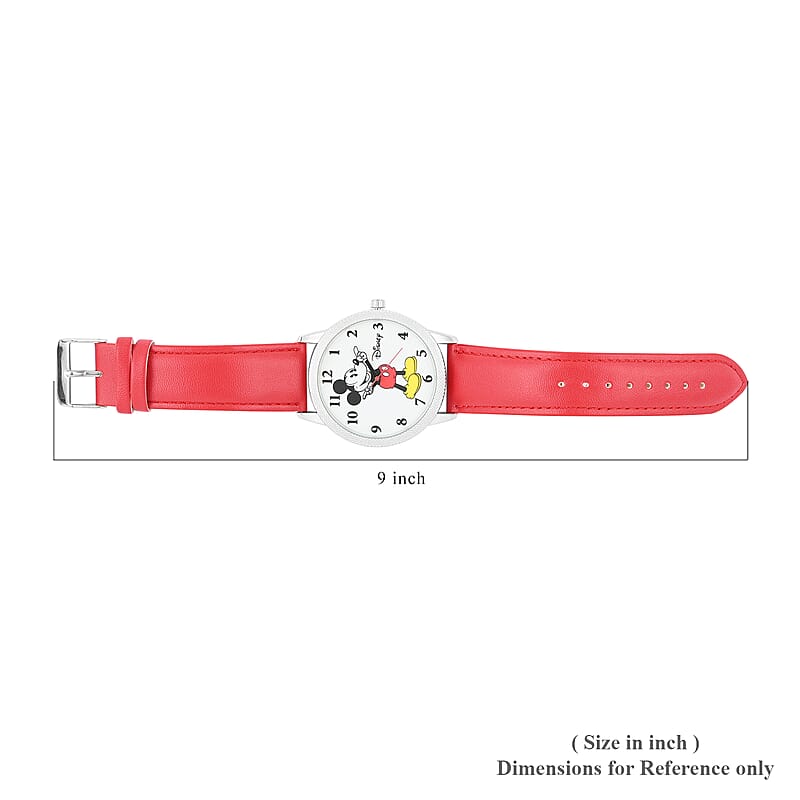 EXCLUSIVE DEAL DISNEY Set of 2 Japanese Movement Mickey and Minnie Mouse Red Vegan Leather Strap His & Hers Gift Set Watch (35mm) (45mm)