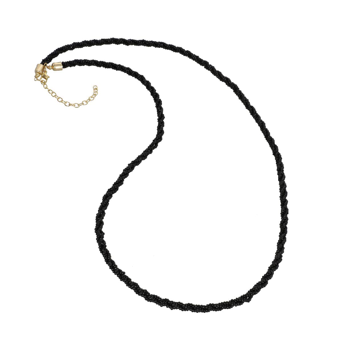 Black Glass Seed Beaded Necklace (36 Inches) in Goldtone image number 0