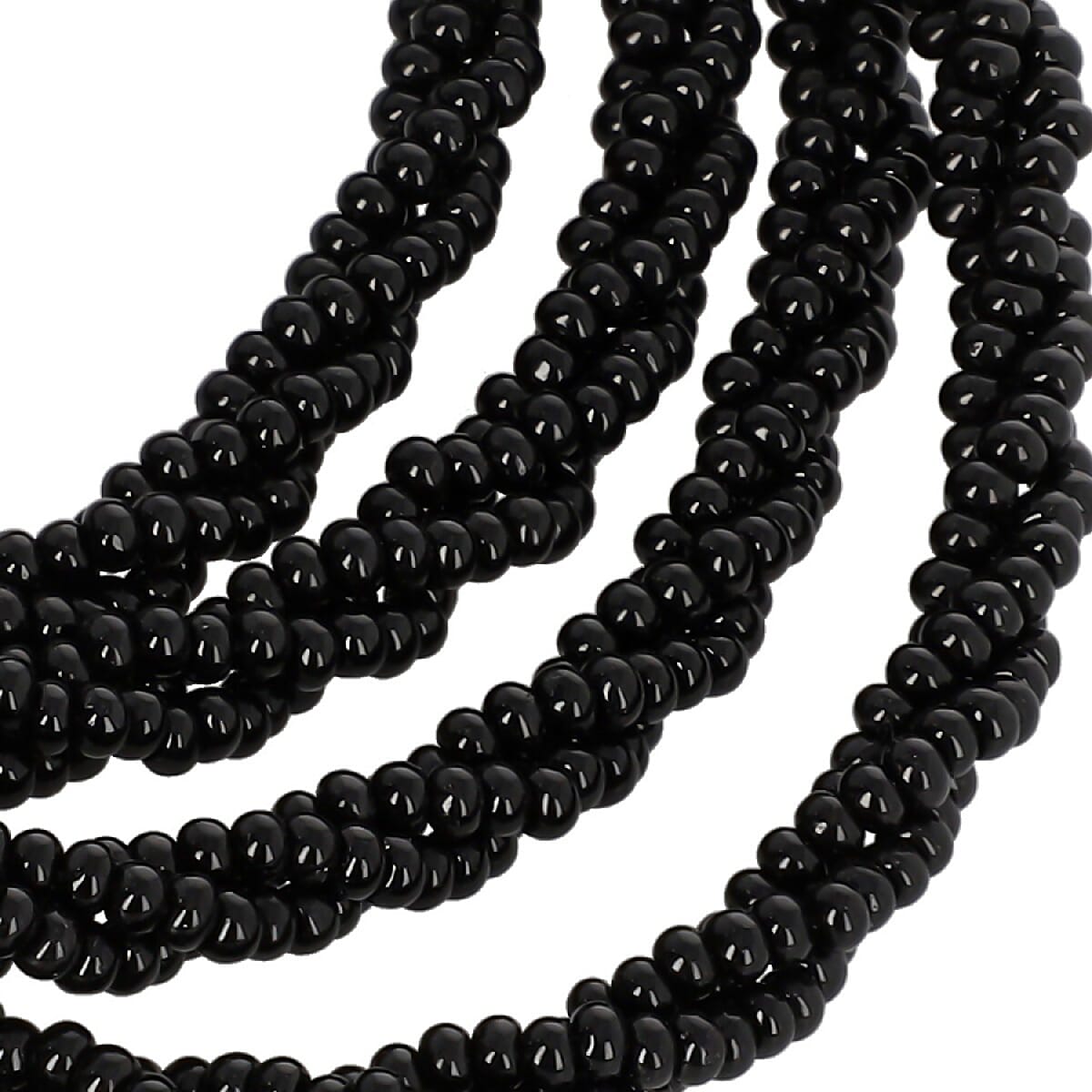 Black Glass Seed Beaded Necklace (36 Inches) in Goldtone