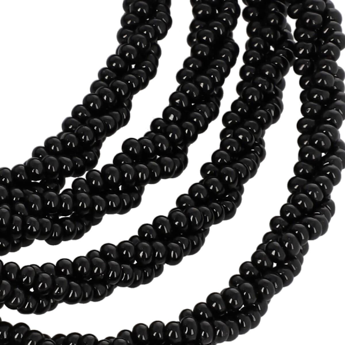 Black Glass Seed Beaded Necklace (36 Inches) in Goldtone image number 2