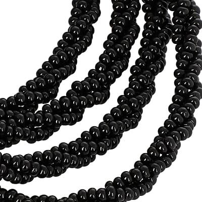 Black Glass Seed Beaded Necklace (36 Inches) in Goldtone