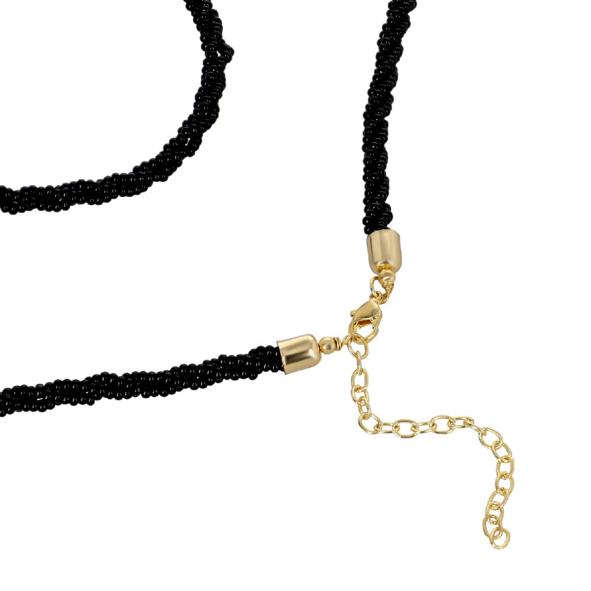 Black Glass Seed Beaded Necklace (36 Inches) in Goldtone image number 3
