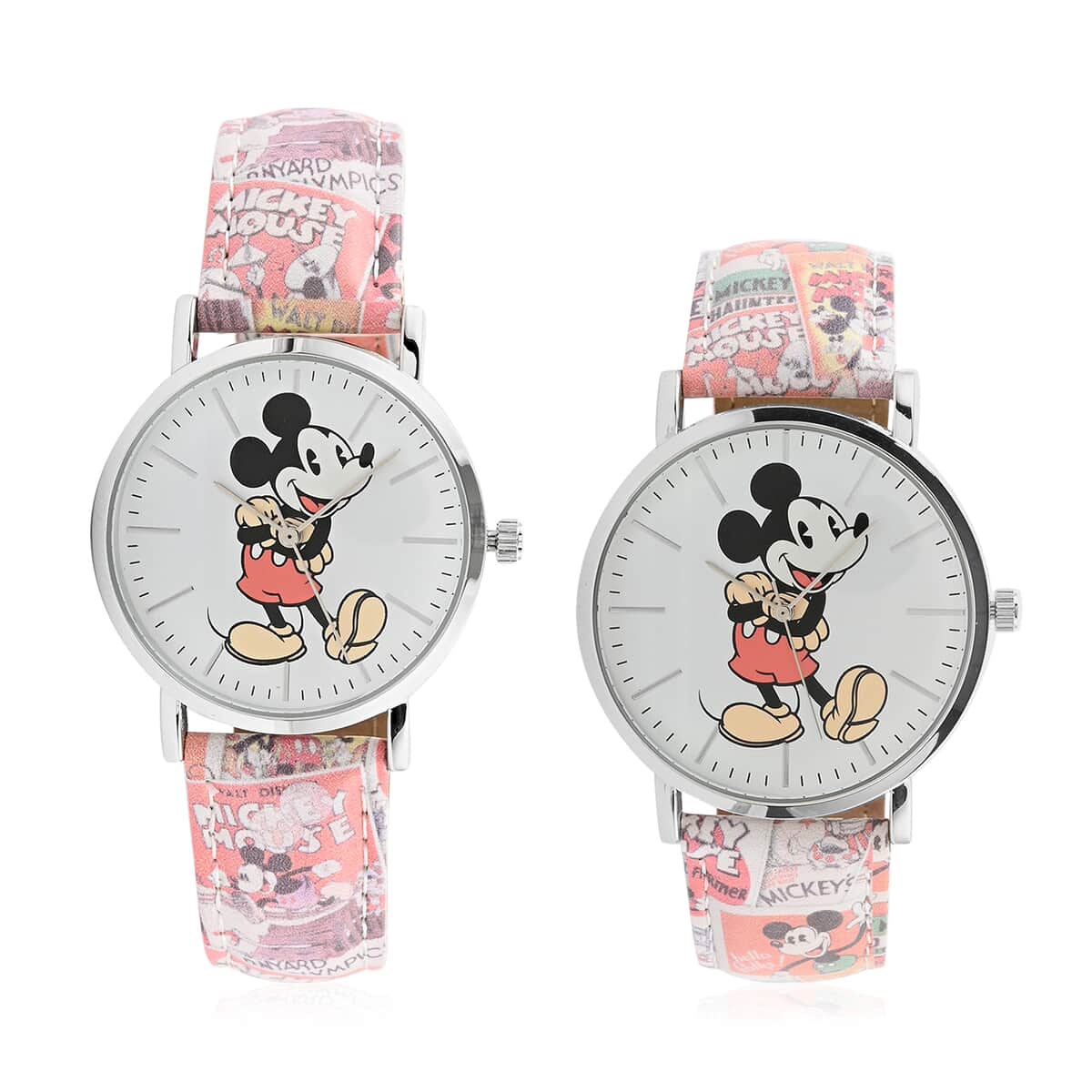 6098140 DISNEY Set of 2 Japanese Movement Mickey Mouse Red and Cream Comic Strip Vegan Leather Strap His & Hers Gift Set Watches (35mm) (40mm) image number 0
