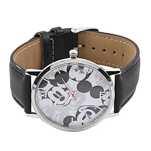 DISNEY Set of 2 Japanese Movement Red and Black Mickey Mouse Vegan Leather Strap His & Hers Gift Set Watch (35mm) (45mm)