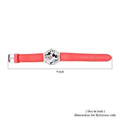 DISNEY Set of 2 Japanese Movement Red and Black Mickey Mouse Vegan Leather Strap His & Hers Gift Set Watch (35mm) (45mm)